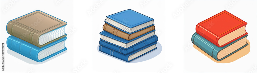 Three stacks of books with various colors and sizes. Three stacks of books with various colors and sizes.