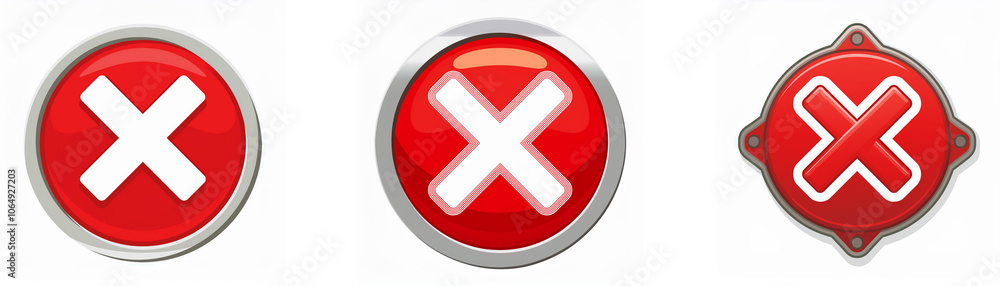Three red circular buttons with a white Three red circular buttons with a white