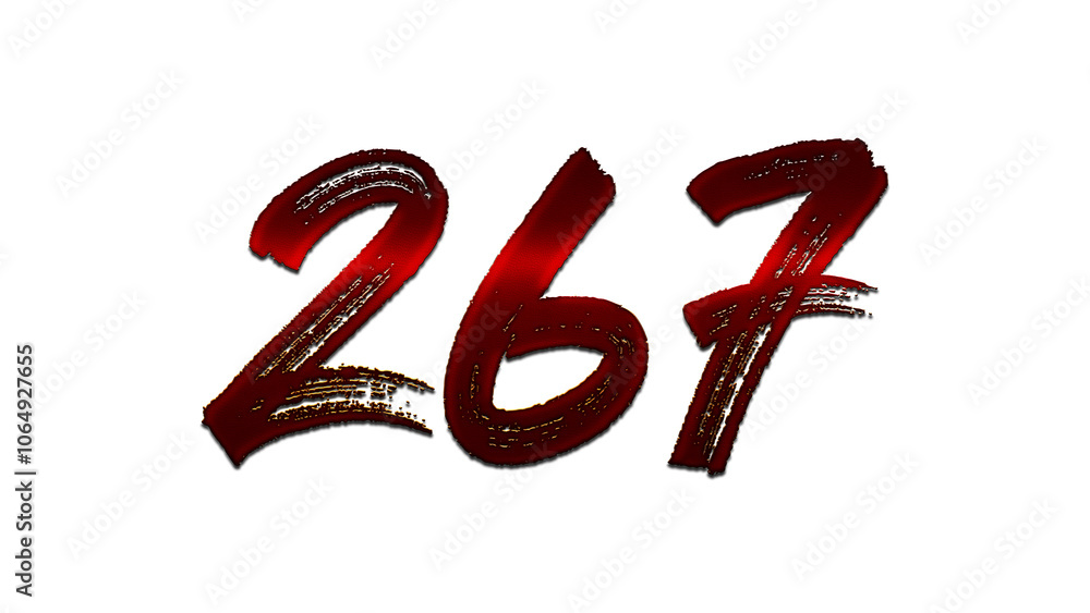 3D blood red number design of 267 on white background. 3D blood red number design of 267 on white background.