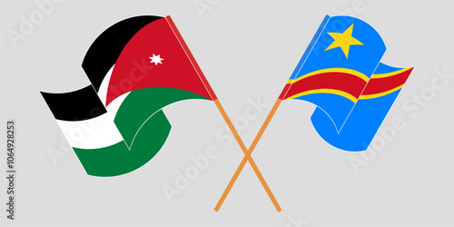 Crossed and waving flags of Jordan and Democratic Republic of the Congo. Vector illustration photo