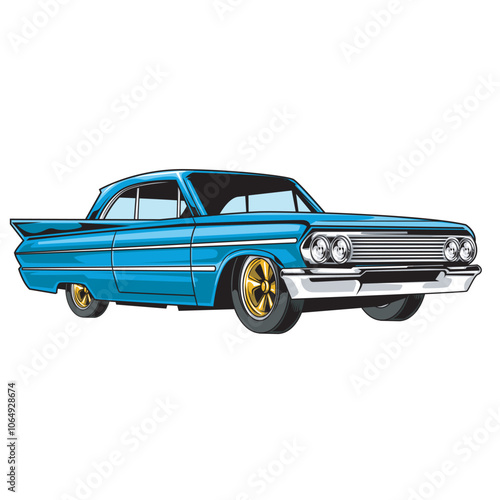 Vector Illustration of Lowrider Car with Detailed Vintage Illustration