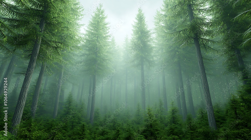 Obraz premium Explore the enchanting beauty of misty forests filled with lush green trees and serenity