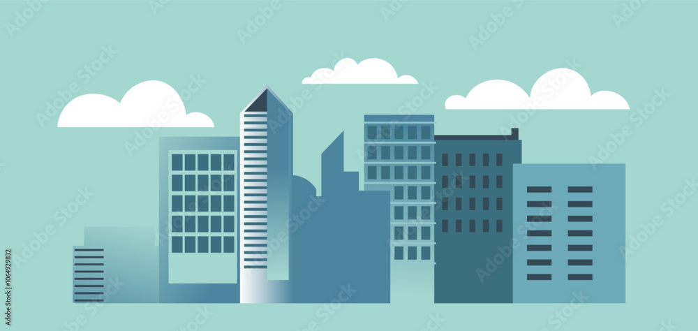 Minimalist Cityscape With Clouds vector Minimalist Cityscape With Clouds vector