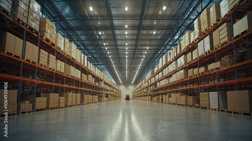 Industrial Warehouse with Organized Shelving and Packaging