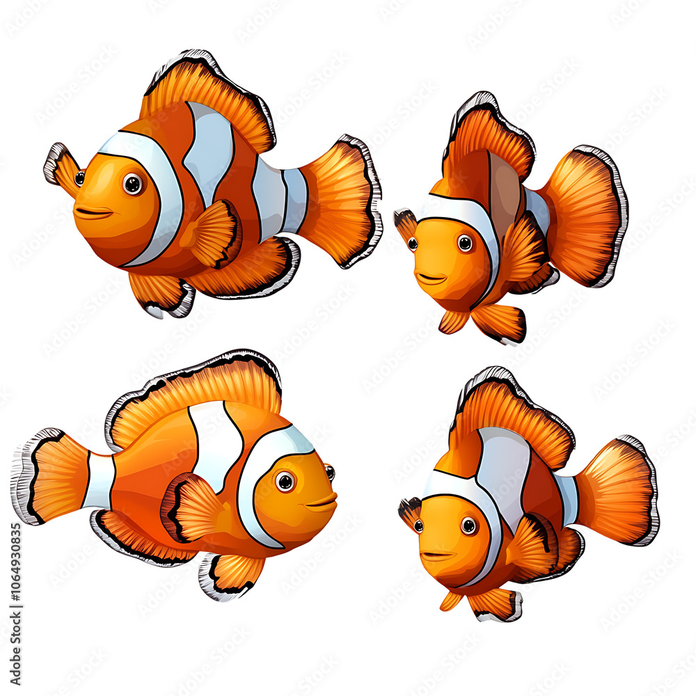 Fototapeta premium Set of clown fish, isolated on a transparent background