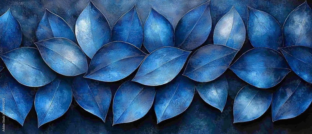 A vibrant arrangement of blue leaves against a textured background. A vibrant arrangement of blue leaves against a textured background.