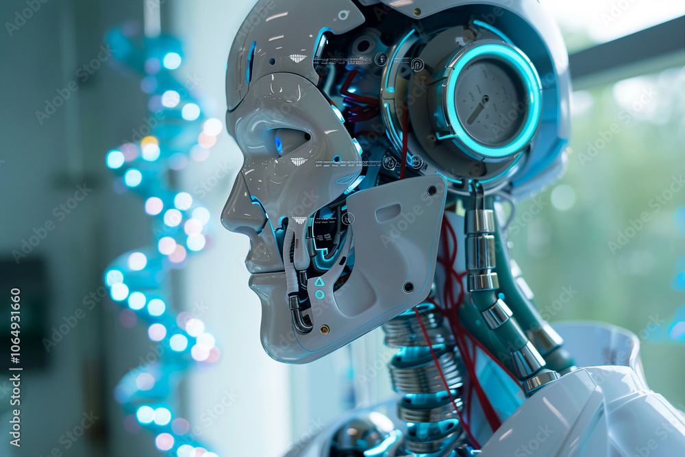 Fototapeta premium Futuristic Science Innovation in Robotics and Artificial Intelligence - Generative AI