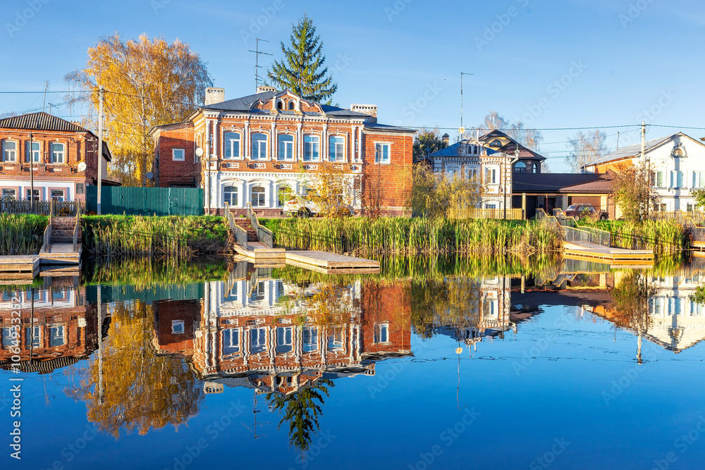 Bogorodsk, Nizhny Novgorod region, Russia, Street view of an ancient provincial Russian city on the shore of a lake on a summer evening. An ancient building of artisans, an architectural monument. Bogorodsk, Nizhny Novgorod region, Russia, Street view of an ancient provincial Russian city on the shore of a lake on a summer evening. An ancient building of artisans, an architectural monument.