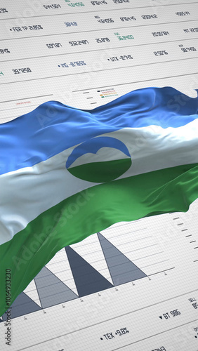 Kabardino Balkaria flag - Waving flag on report analytics data statement photo