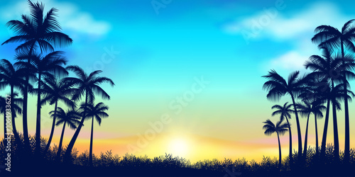 Palm trees of the tropics at sunrise