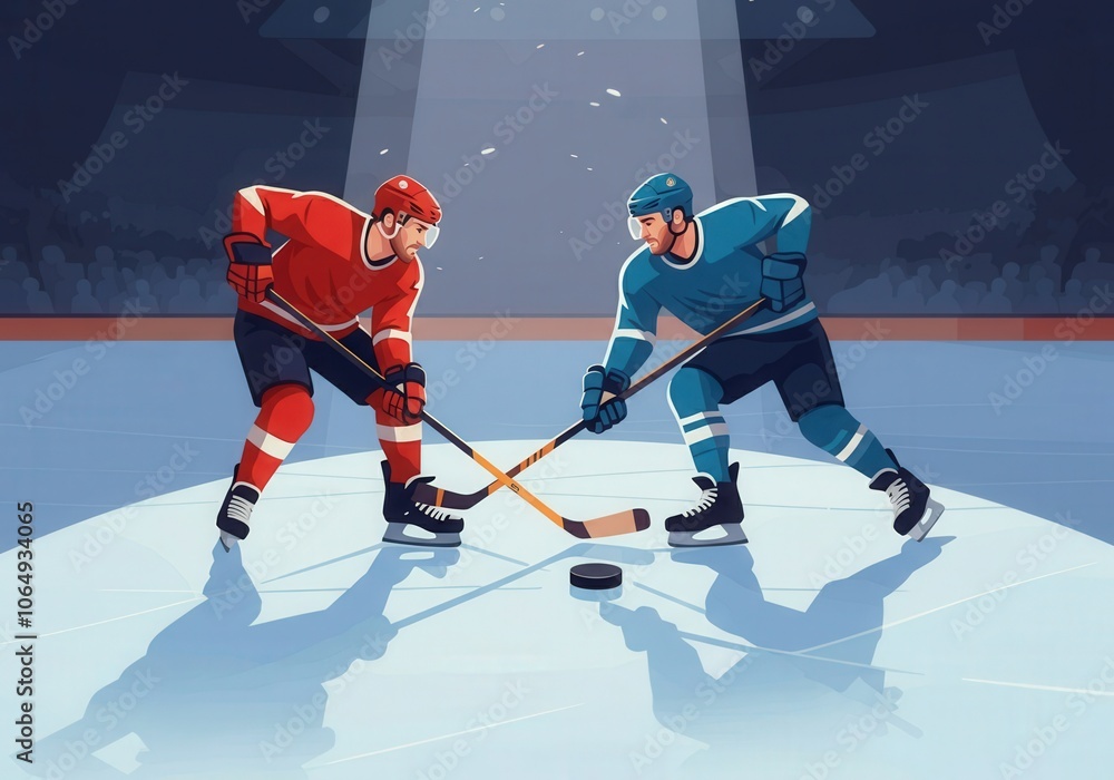 Photo &amp; Art Print Two hockey players are facing off during a fast 