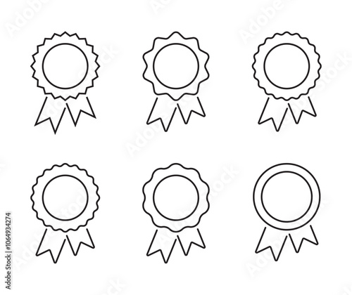 Award badge with ribbons icon set collection. Prize medal sign symbol. Editable stroke