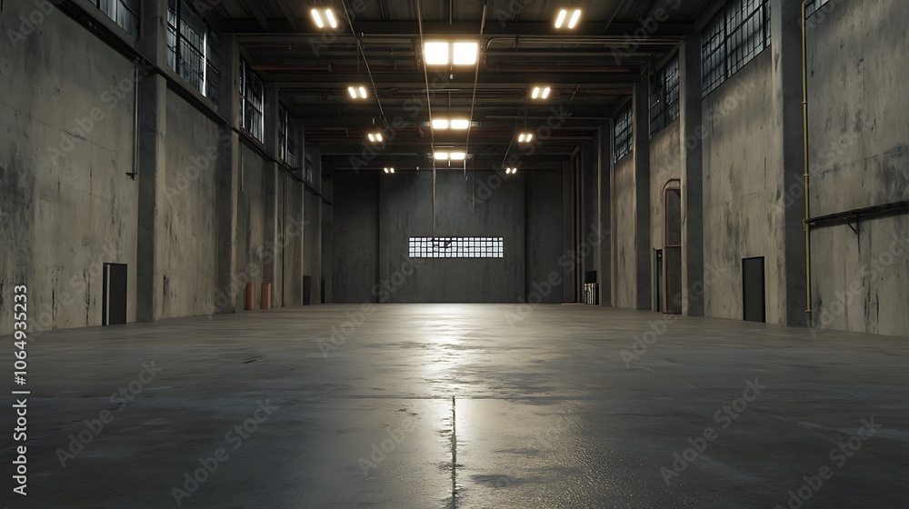 Spacious and Empty Industrial Warehouse with High Ceilings and Large Windows Spacious and Empty Industrial Warehouse with High Ceilings and Large Windows