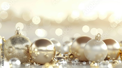 golden christmas balls in bright setting photo