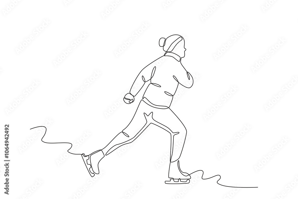 Fototapeta premium Continuous one line drawing. Man rolling snow. Tourist sport concept. Vector illustration black on white