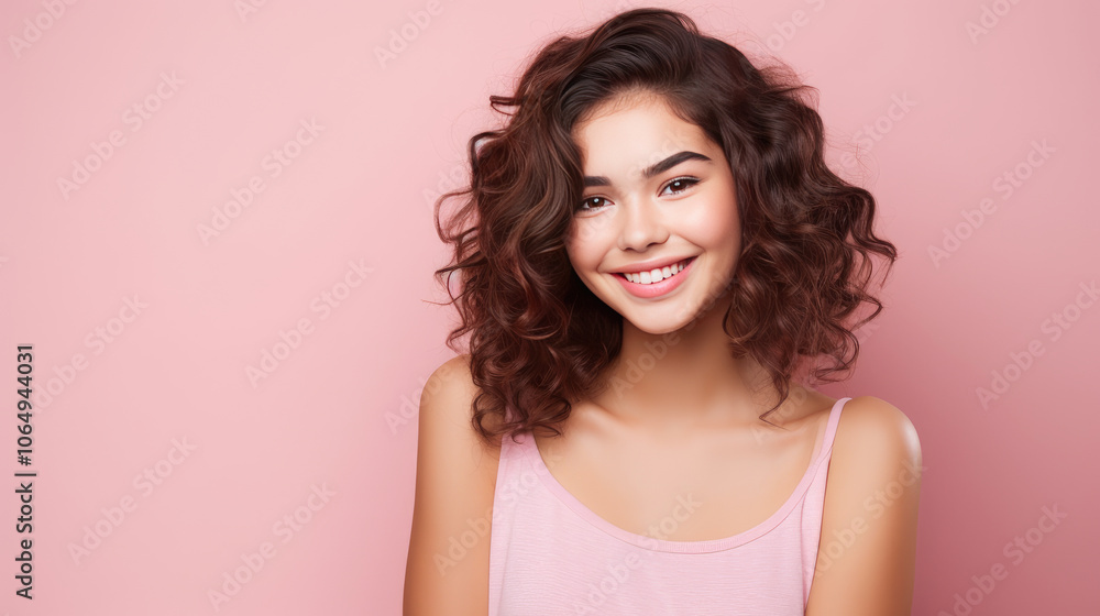 Portrait of smiling latin american teenage girl with pink background. Portrait of smiling latin american teenage girl with pink background.
