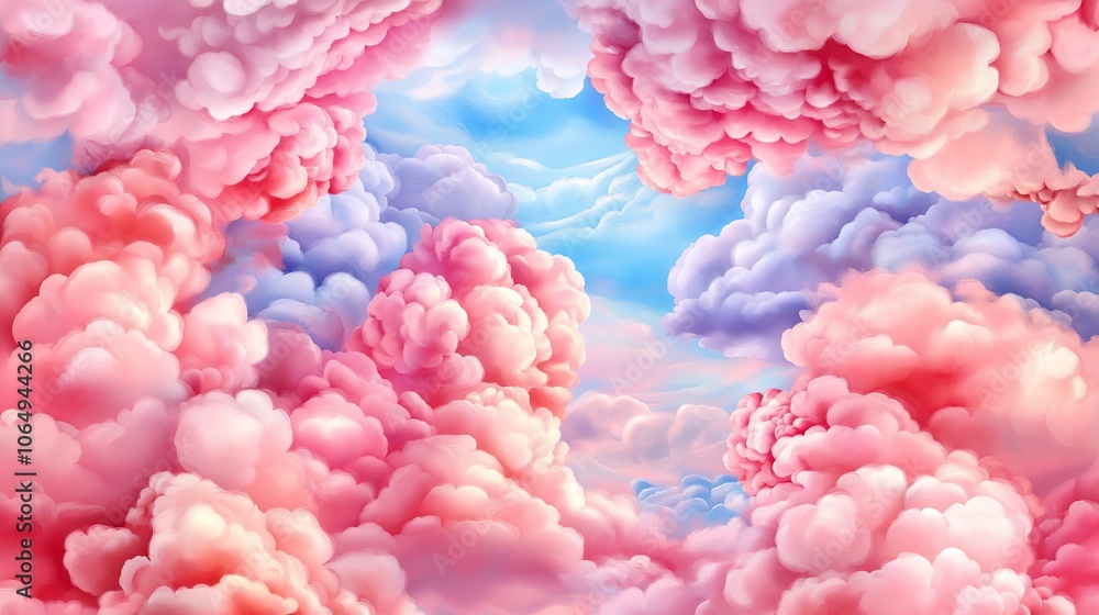 Fototapeta premium Soft, Whimsical Cloudscape in Pink and Blue