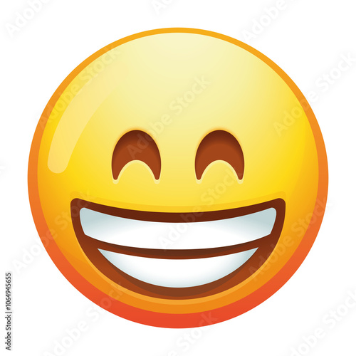 A joyful beaming emoji face with smiling eyes and a wide grin, exuding happiness and positivity with bright yellow colors and simple design.