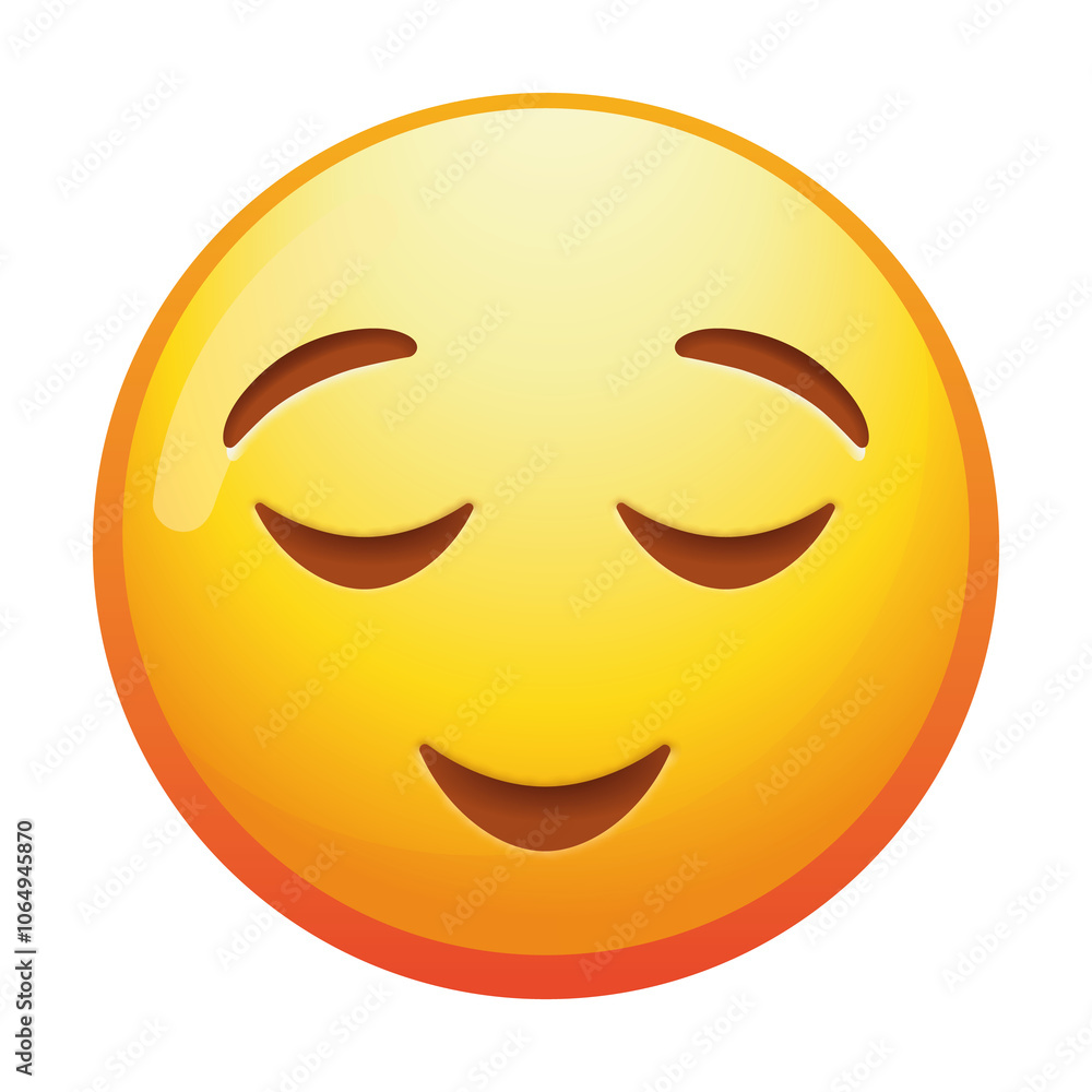 A relieved emoji face, showcasing a soft smile and closed eyes, expressing a sense of comfort and tranquility with bright yellow colors. A relieved emoji face, showcasing a soft smile and closed eyes, expressing a sense of comfort and tranquility with bright yellow colors.