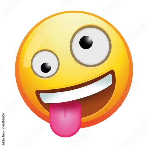 A zany emoji face with a wild expression, featuring a big grin and quirky features, capturing a sense of fun and excitement with bright yellow colors.
