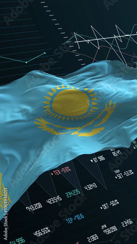 Kazakhstan flag - Waving flag on report analytics data statement photo