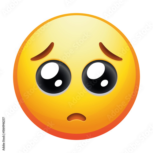 A pleading emoji face with big, watery eyes and a small frown, conveying a sense of yearning or desperation in soft yellow tones.