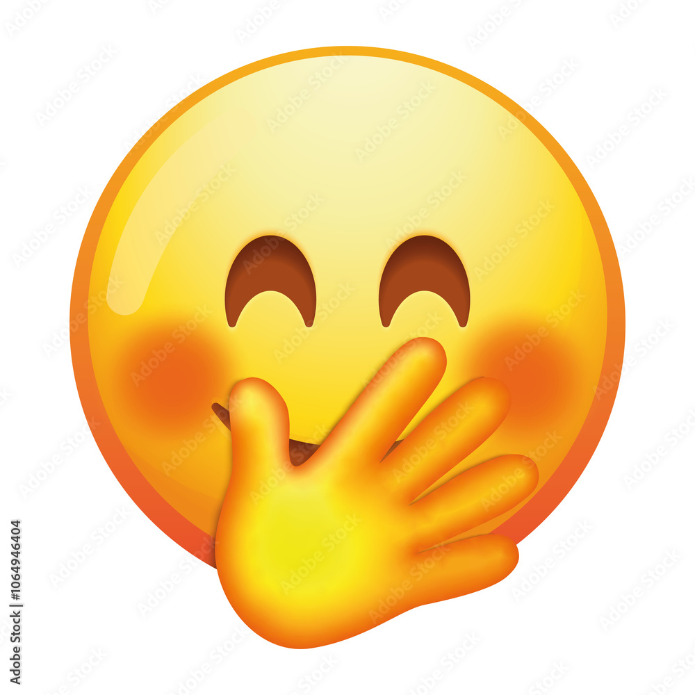 An emoji face with a hand covering its mouth, expressing surprise or secrecy in soft yellow tones. An emoji face with a hand covering its mouth, expressing surprise or secrecy in soft yellow tones.
