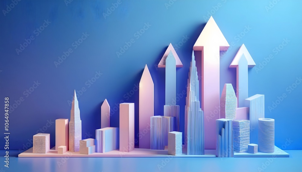 Obraz premium The integration of the ASEAN Economic Community shows economic growth with an arrow pointing up and a city.