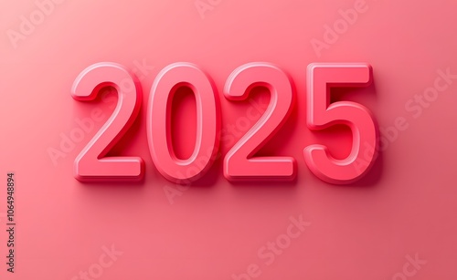 3D Pink Layered Number 2025 on a Solid Pink Background