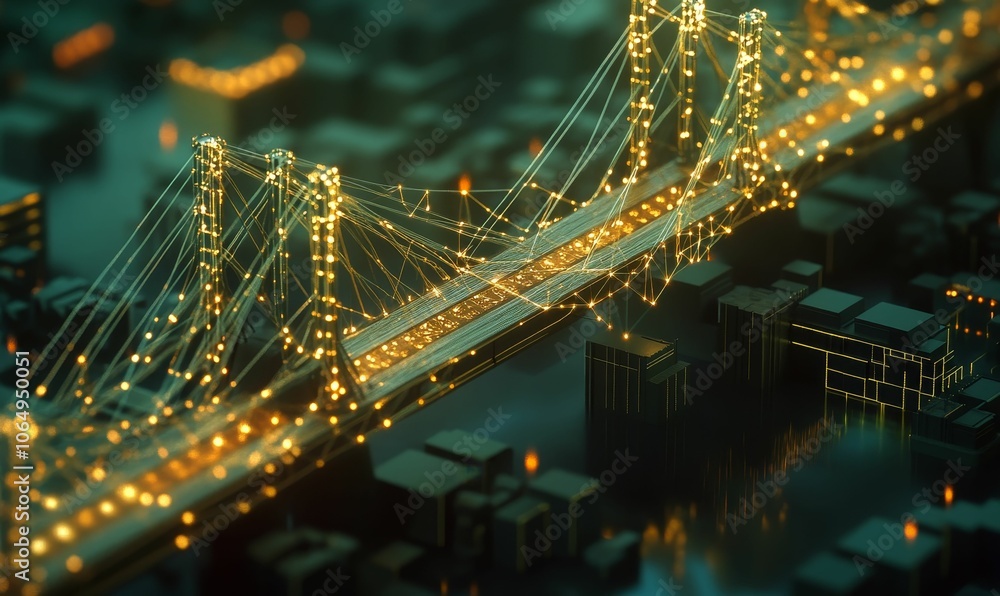 Obraz premium Illuminated bridge over a futuristic city.
