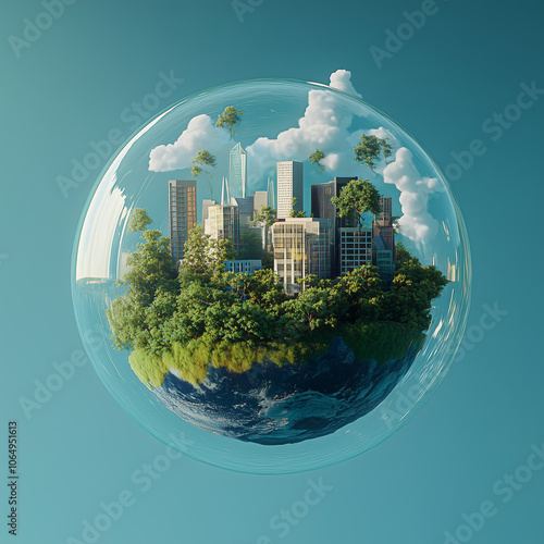 Fototapeta Naklejka Na Ścianę i Meble -  city planet earth inside glass ball