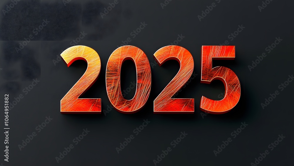 3D Rendered Metallic Orange 2025 Year Number 3D Rendered Metallic Orange 2025 Year Number