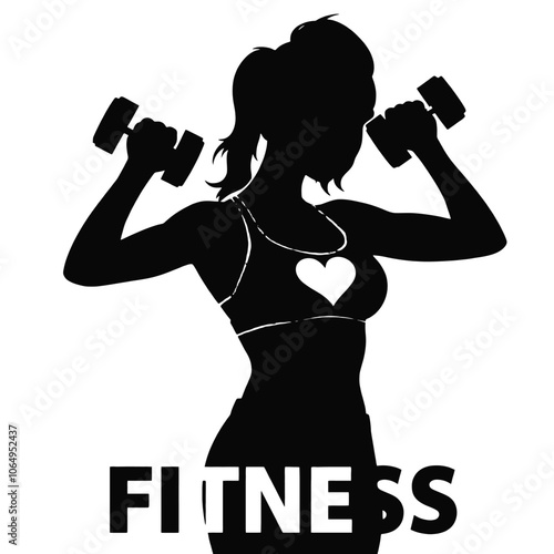 a black and white silhouette of a woman lifting weights.