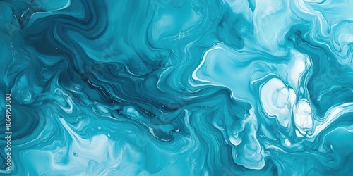 Turquoise blue abstract marble texture background offers a captivating visual effect with its unique blend of turquoise shades and swirling marble patterns throughout.