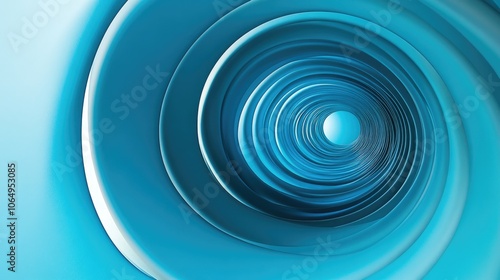 Three-dimensional circular tunnel creates unique echoes and reflections in vibrant blue tones, offering a striking visual experience with ample copy space for creative use.