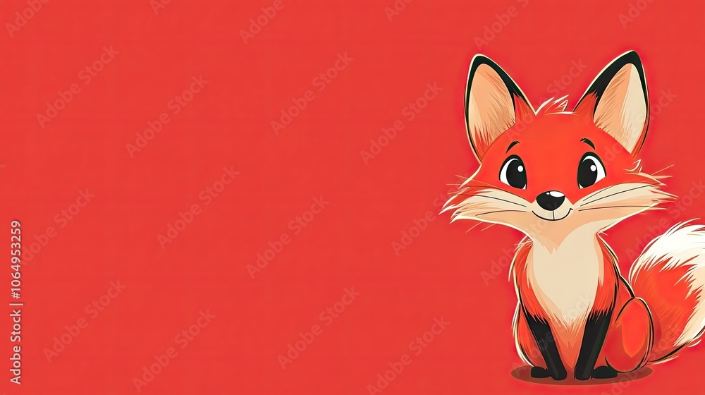 Obraz premium Red card with a cartoon fox illustration, designed for a playful and engaging appearance. The red card features a whimsical cartoon fox, providing ample space for customization.