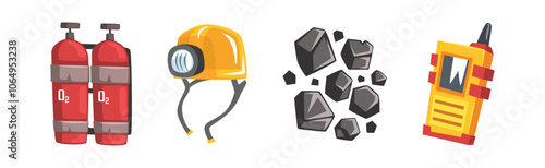 Mining Industry Tool and Extracting Equipment Vector Set