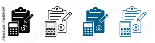 Accountingline vector icon set in solid and outline style. Accountant, business, financial, tax, statement, calculator.