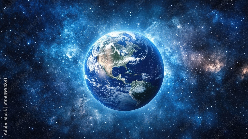 Fototapeta premium A near-horizon perspective of our planet highlights the beauty of cosmic light, set against a backdrop of twinkling stars, ideal for capturing the essence of space.