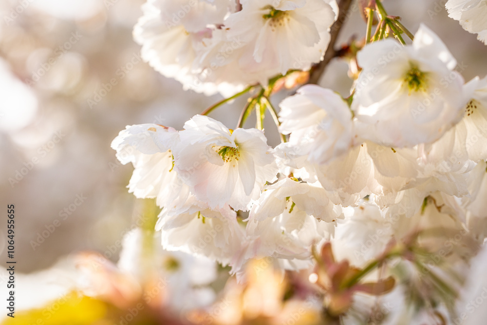 Fototapeta premium White cherry blossoms blooming on a sunny spring day