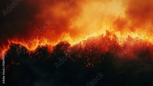 Wildfire ignites with intensity, emphasizing the urgent environmental crisis. The image captures the fierce wildfire and its dramatic impact on nature with ample copy space for text.