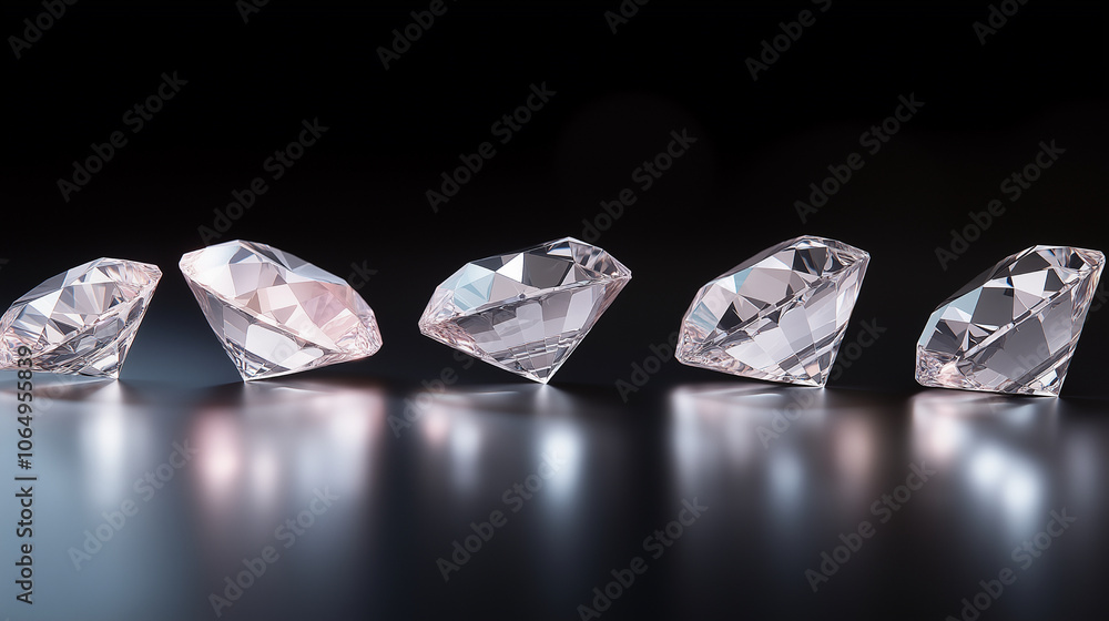 3D clear diamonds of different colors and views 3D clear diamonds of different colors and views