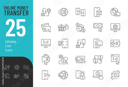 Online Money transfer Line Editable Icons set. Vector illustration in modern thin line style of finance related icons: transaction, banking, payment, and more. 