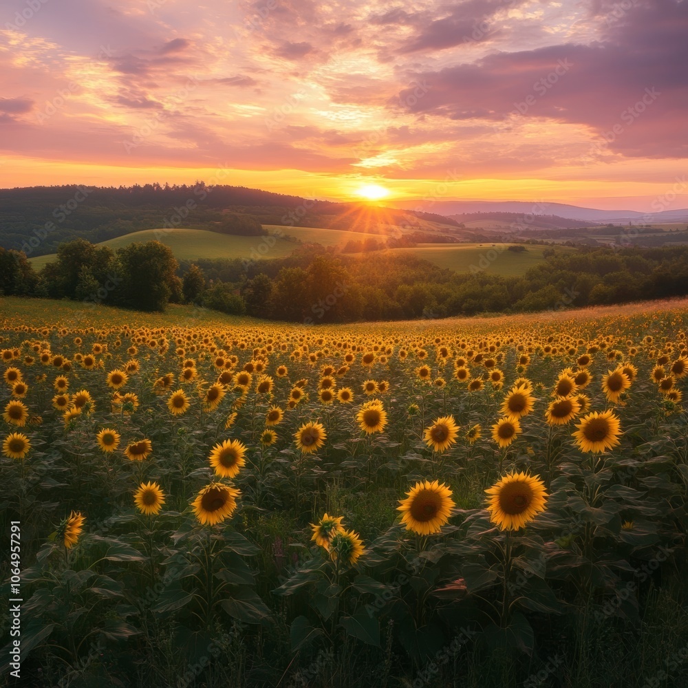 Obraz premium Summer's golden field of sunflowers.