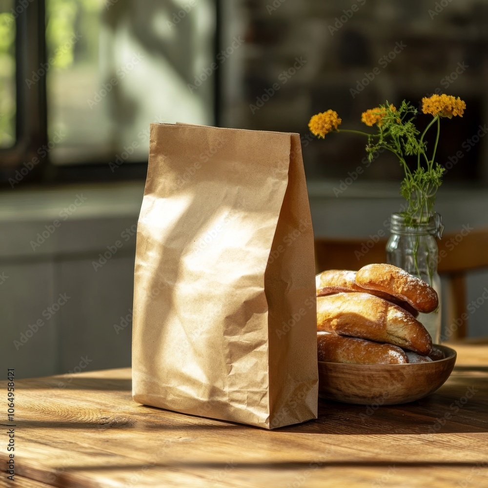 Side view of paper bag with healthy products. Side view of paper bag with healthy products.