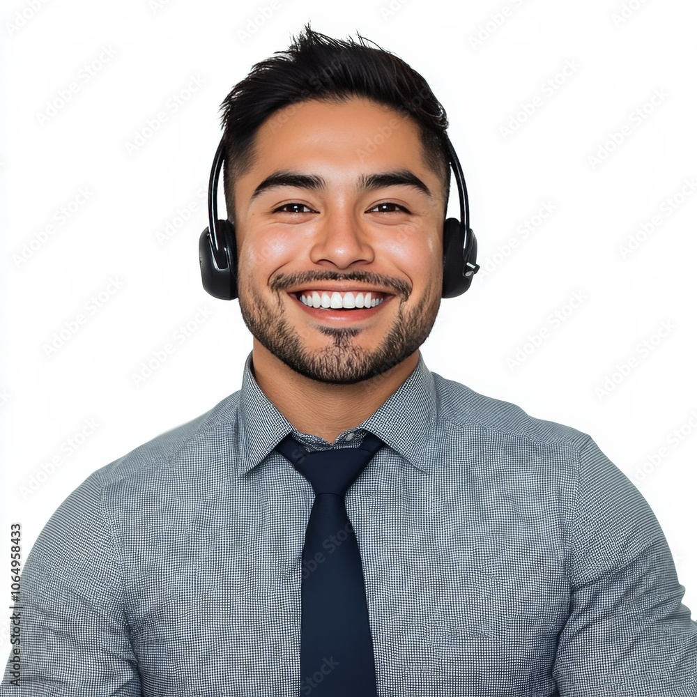 Male CSR smiles on white backdrop Male CSR smiles on white backdrop