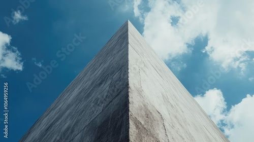 Abstract Pyramid Against a Blue Sky and Clouds