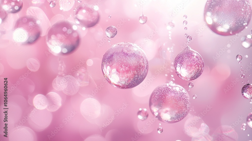 Pink transparent soap bubbles floating with bokeh light background Generative AI Pink transparent soap bubbles floating with bokeh light background Generative AI