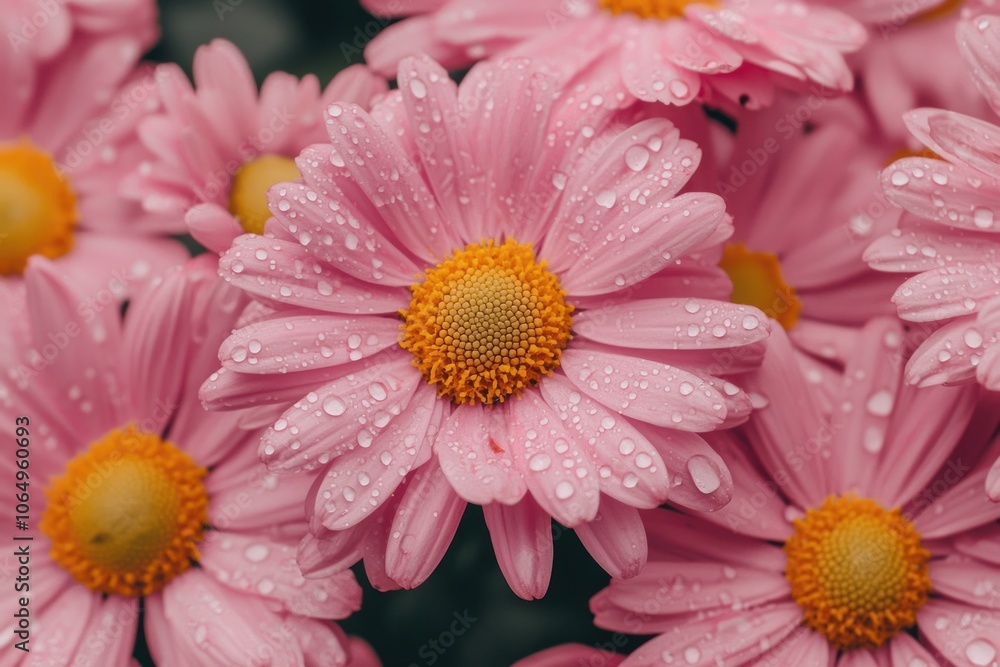 Pink Daisy Flowers with Dew Drops Close-up Generative AI Pink Daisy Flowers with Dew Drops Close-up Generative AI