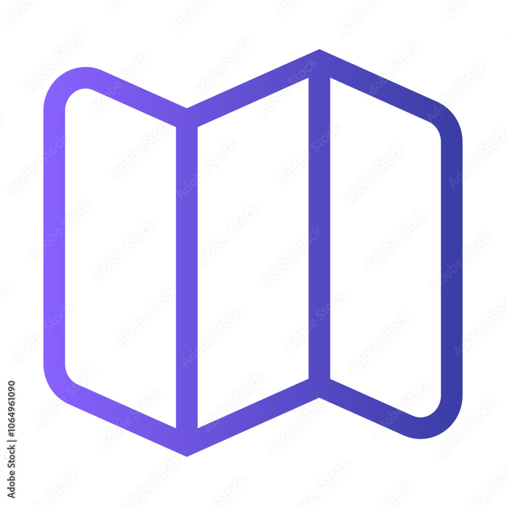 A purple icon representing a folded map, designed for modern navigation applications offered online A purple icon representing a folded map, designed for modern navigation applications offered online